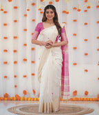 Timeless Grace Classic White and Magenta Handloom Saree