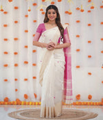 Timeless Grace Classic White and Magenta Handloom Saree
