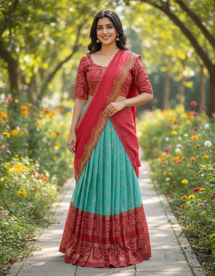 Classic Mint & Maroon Bandhani Lehenga