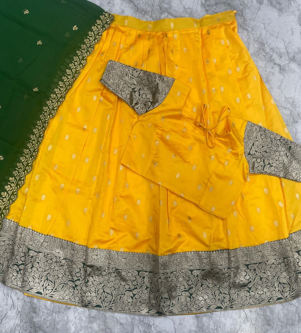 Handcrafted Yellow Silk Lehenga with intricate Banarasi zari work