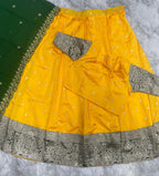 Handcrafted Yellow Silk Lehenga with intricate Banarasi zari work