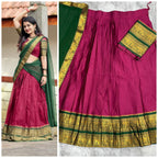 Ethnic Wine and Green Silk Lehenga Choli Set with Traditional Zari Work and Voni