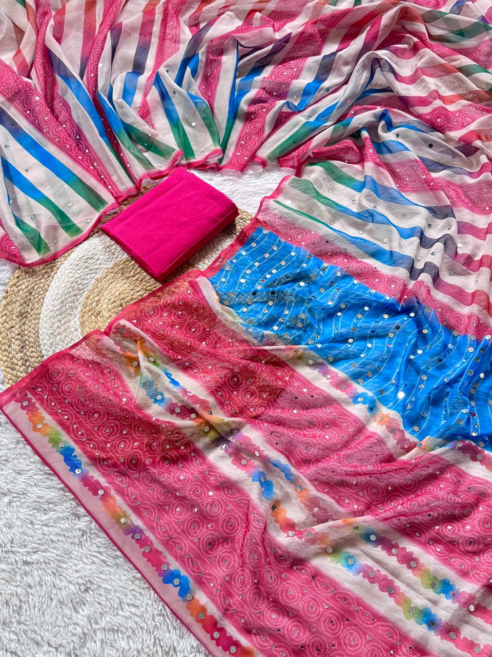 Elegant Sunset Elegance in Traditional Bandhani Saree