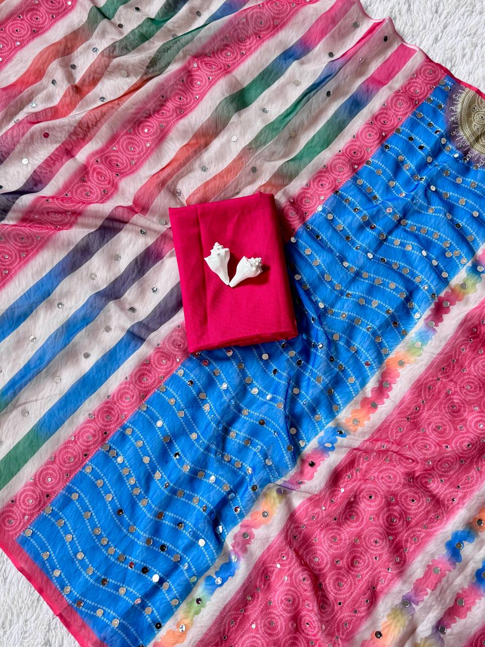 Elegant Sunset Elegance in Traditional Bandhani Saree