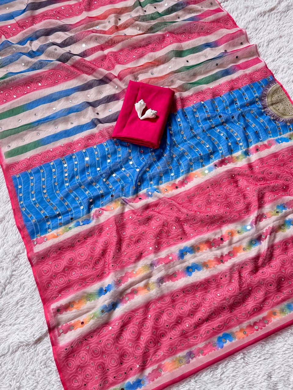 Elegant Sunset Elegance in Traditional Bandhani Saree
