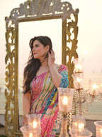 Elegant Sunset Elegance in Traditional Bandhani Saree