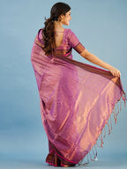 Elegant Purple Silk Saree with Copper Zari Border