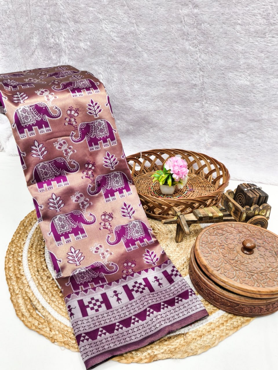 Royal Purple Elephant Motif Saree