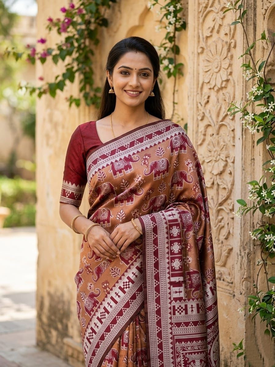 Traditional Elephant Motif Saree