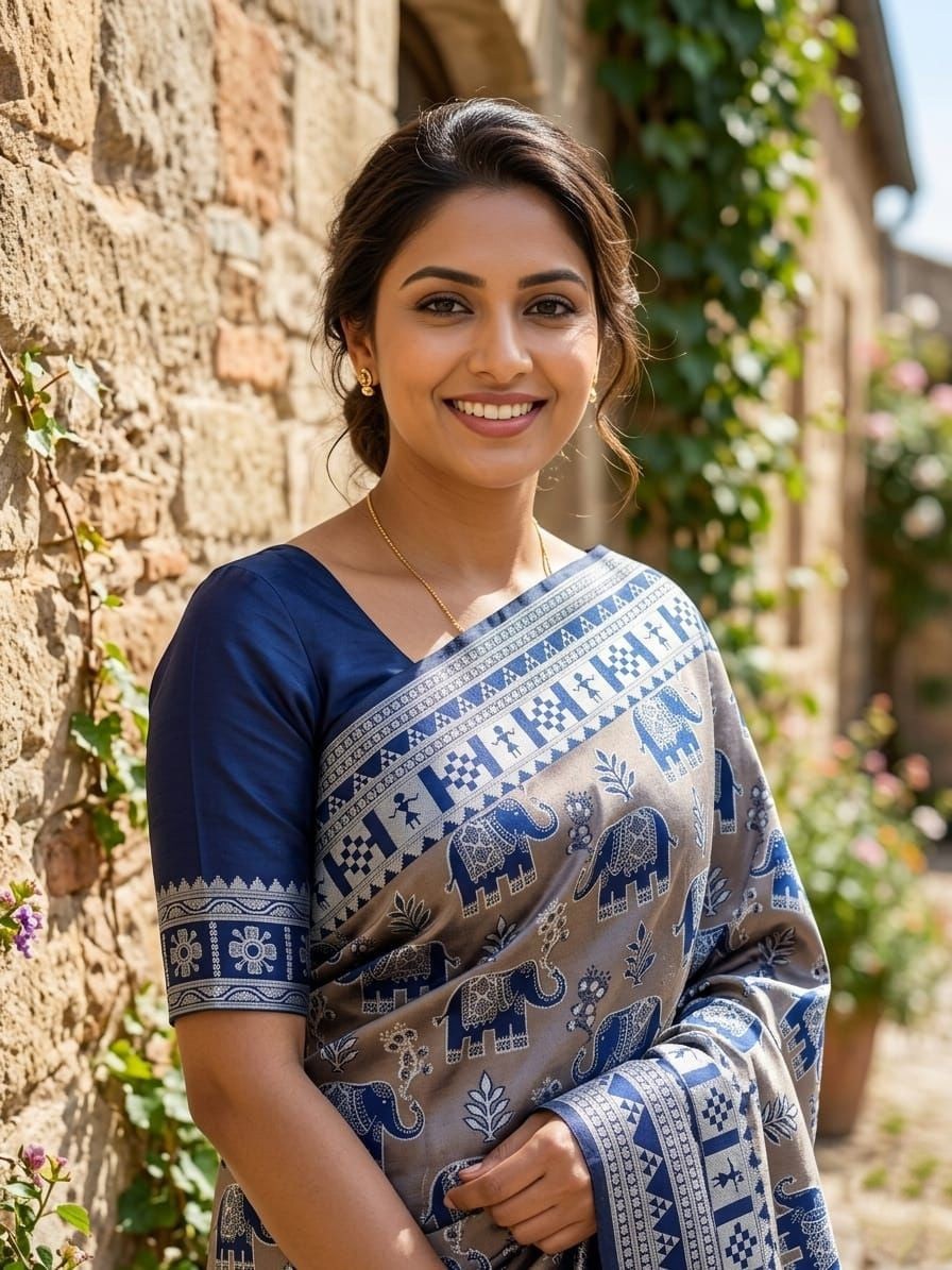 Classic Blue Elephant Motif Saree