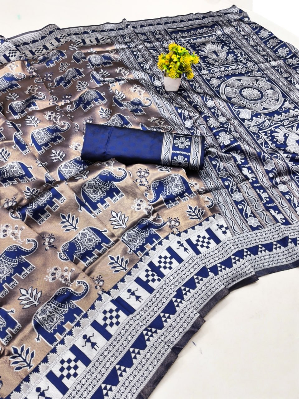 Classic Blue Elephant Motif Saree