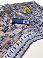 Classic Blue Elephant Motif Saree