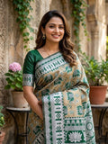 Elegant Green Elephant Motif Saree