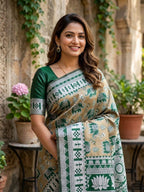 Elegant Green Elephant Motif Saree