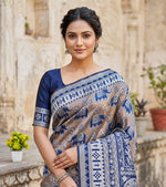 Regal Blue Elephant Motif Saree