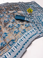 Regal Blue Elephant Motif Saree