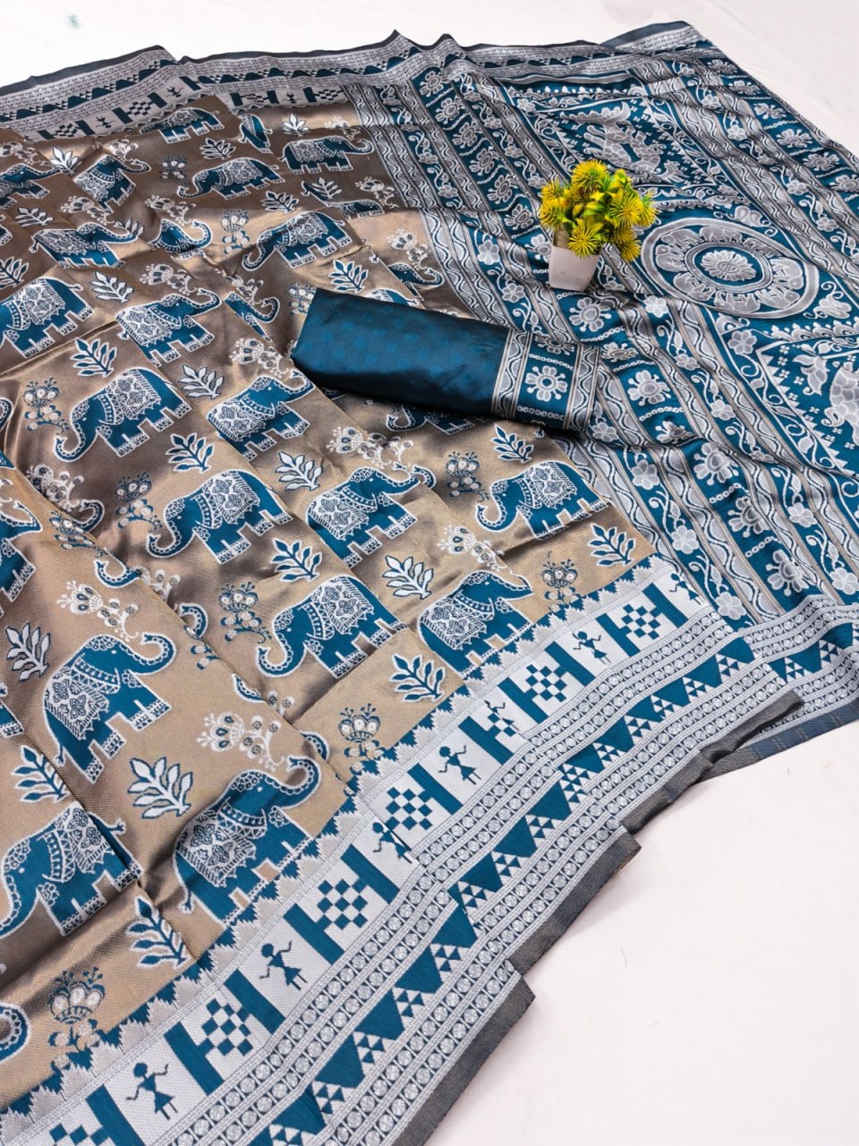 Regal Blue Elephant Motif Saree