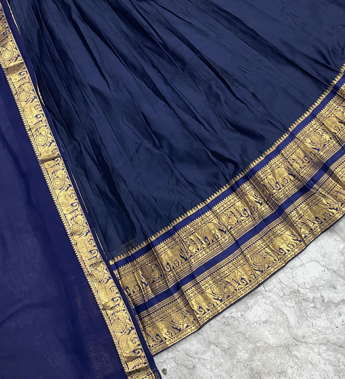Midnight Navy & Antique Gold Kanjivaram Silk Lehenga Set
