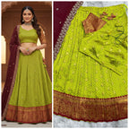 Chartreuse & Maroon Hand-Embroidered Lehenga Set