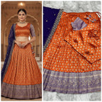 Tangerine & Royal Blue Kanjivaram Silk Lehenga Set