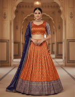Tangerine & Royal Blue Kanjivaram Silk Lehenga Set