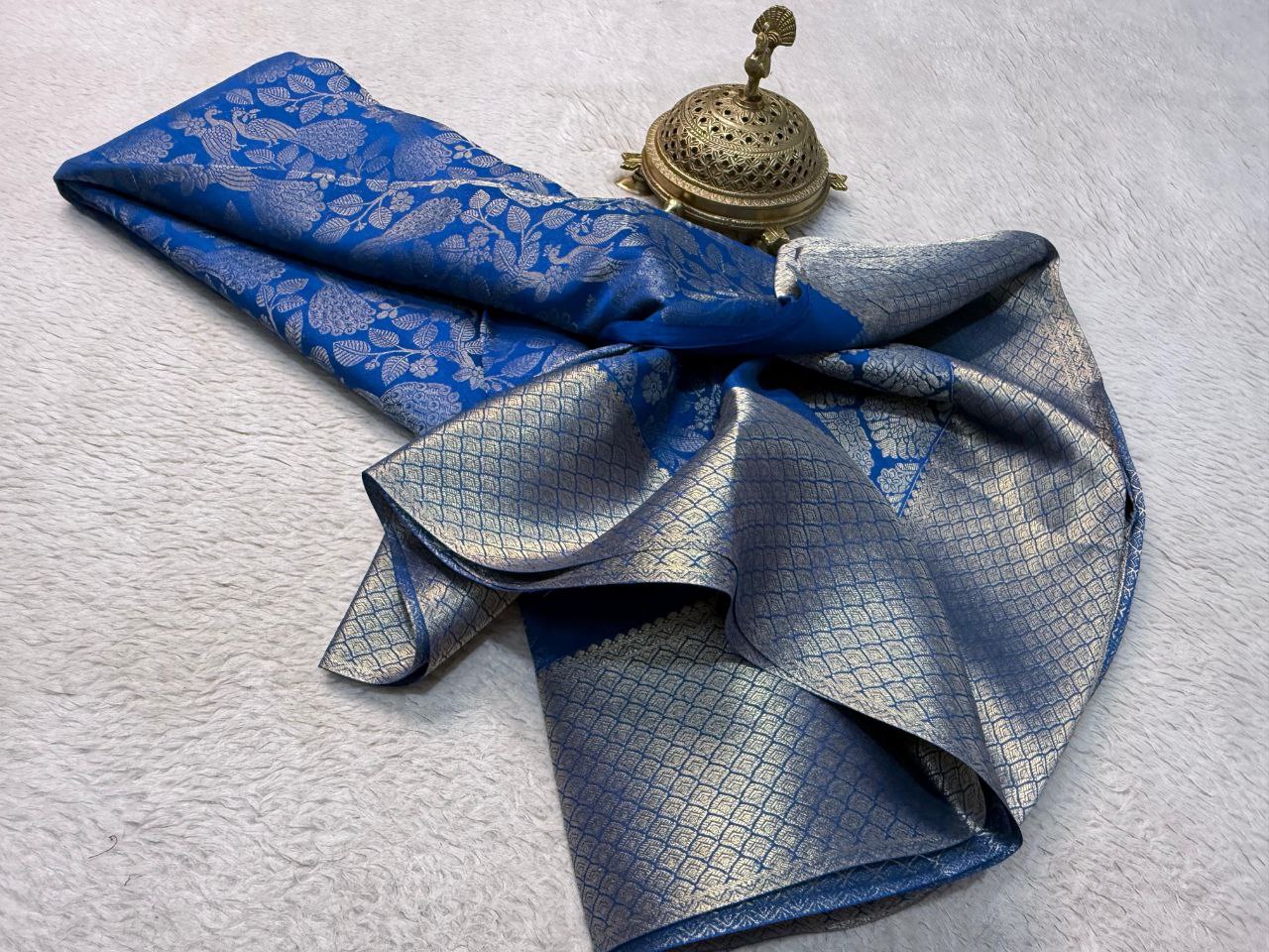 Elegant Royal Blue Traditional Saree Look