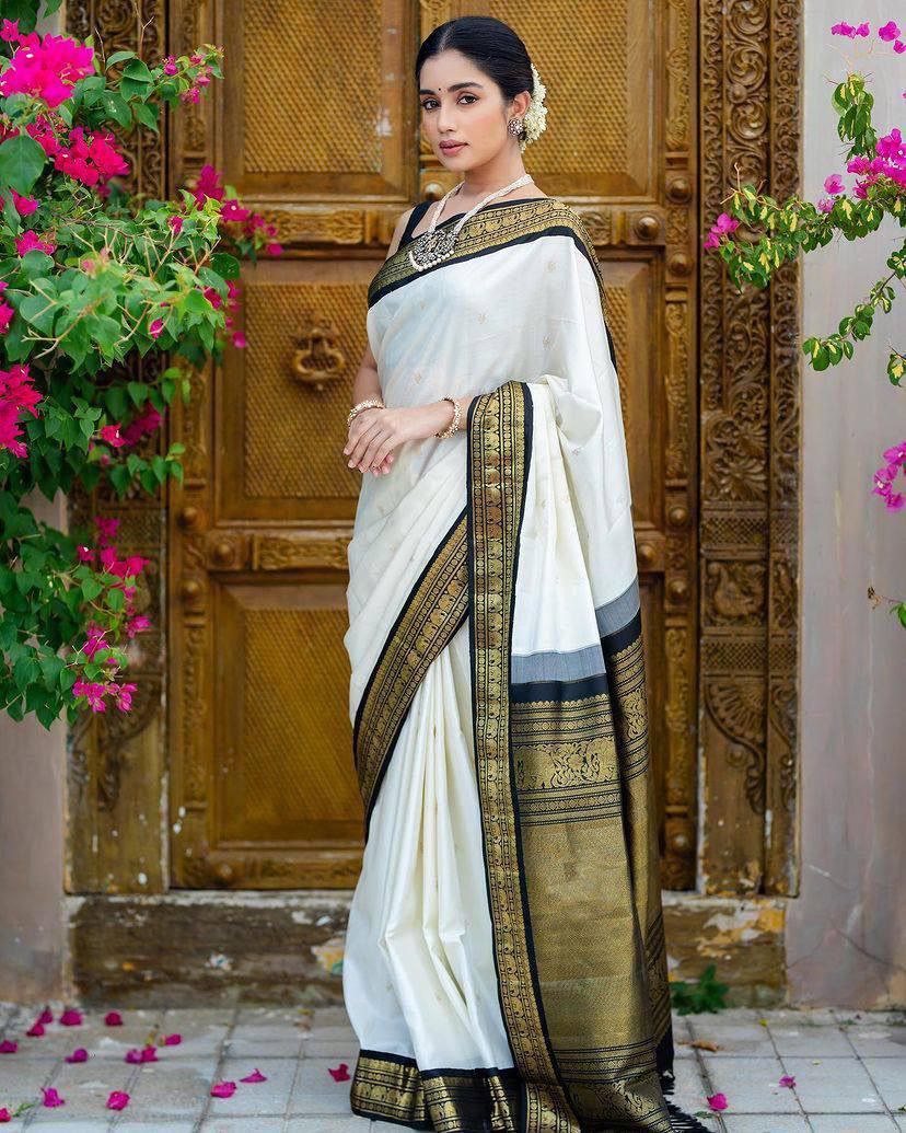 Monochrome Elegance in Traditional Silk