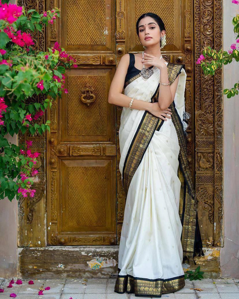 Monochrome Elegance in Traditional Silk