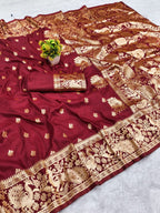 Elegant Maroon Banarasi Silk Saree