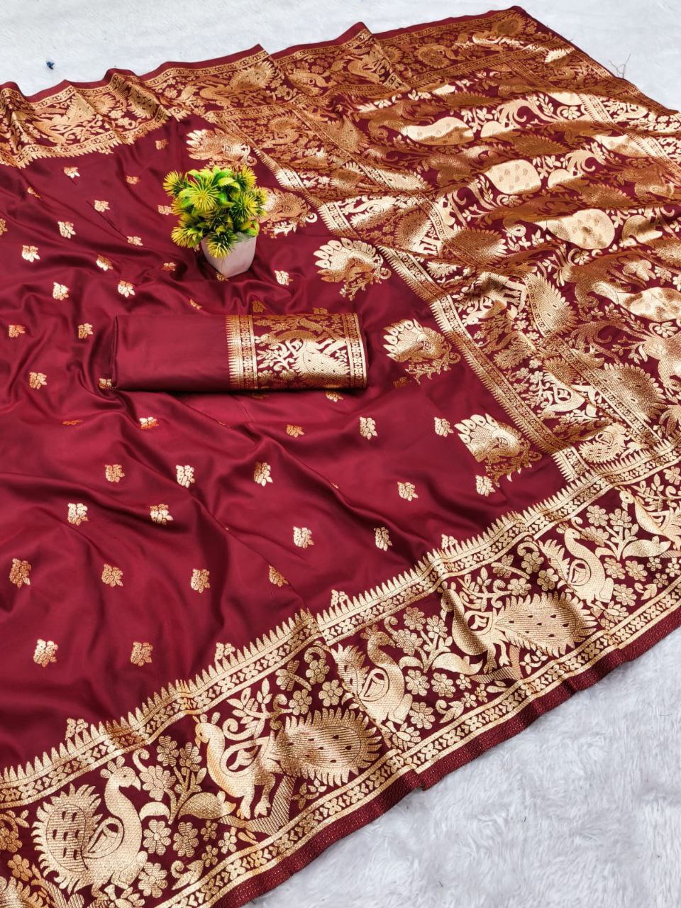 Elegant Maroon Banarasi Silk Saree