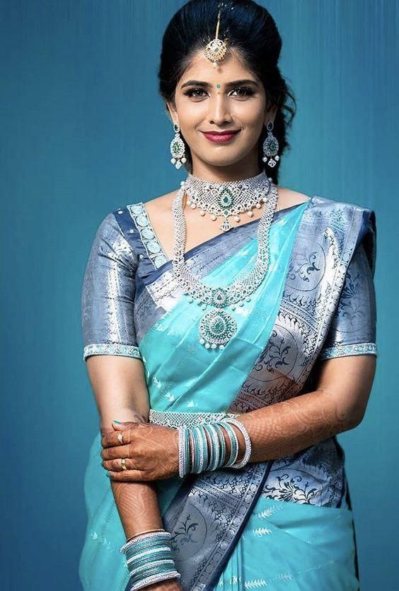 Regal Radiance Bridal Elegance in Turquoise and Silver Silk