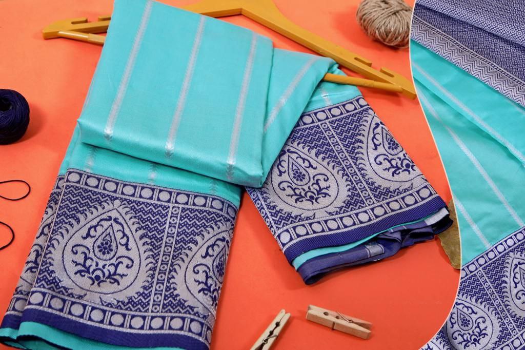 Regal Radiance Bridal Elegance in Turquoise and Silver Silk