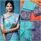 Regal Radiance Bridal Elegance in Turquoise and Silver Silk