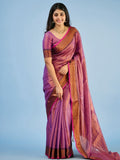 Elegant Purple Silk Saree with Copper Zari Border