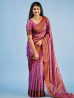 Elegant Purple Silk Saree with Copper Zari Border