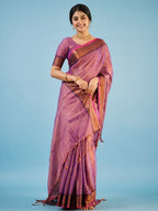 Elegant Purple Silk Saree with Copper Zari Border