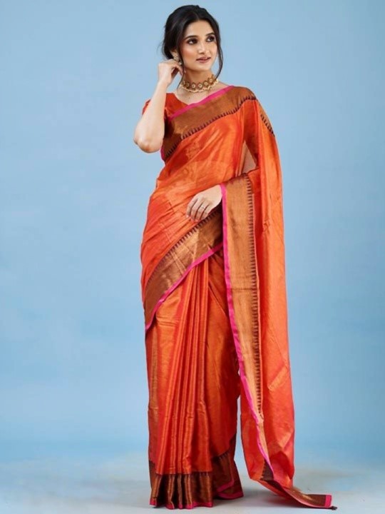 Radiant Orange Silk Saree with Rich Contrast Border